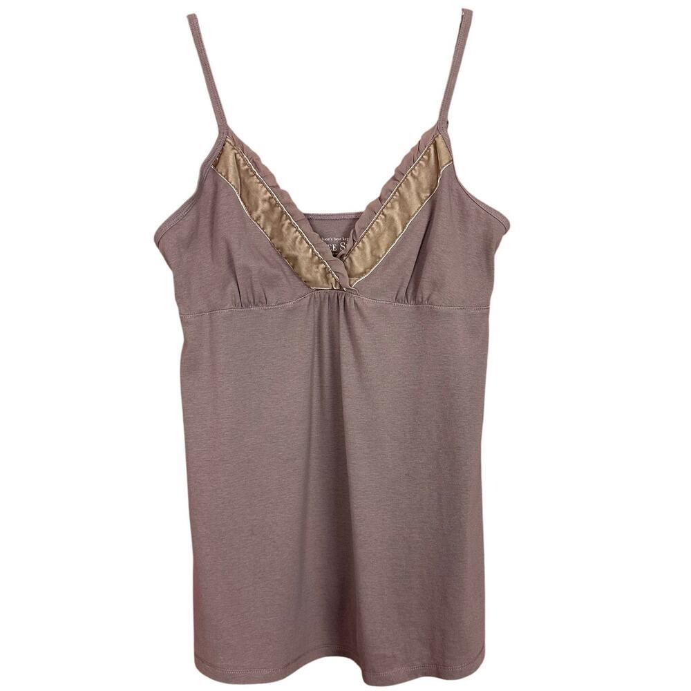 Y2K Dusty Pink Baby Doll Tank Top Velvet Trim 100% Cotton Size Medium M Fairy